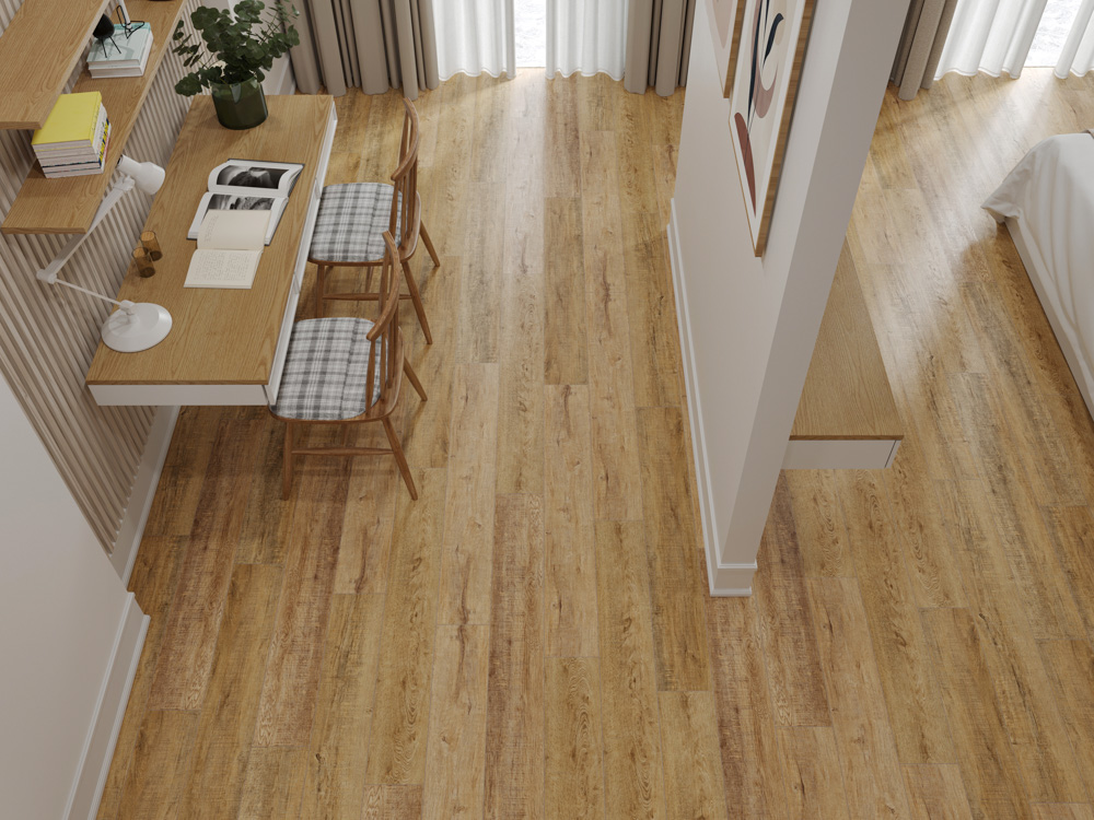 Кварцвиниловый SPC ламинат Cronafloor Wood Дуб Робуста ZH-81141-1 1200×180×4 фото в интерьере